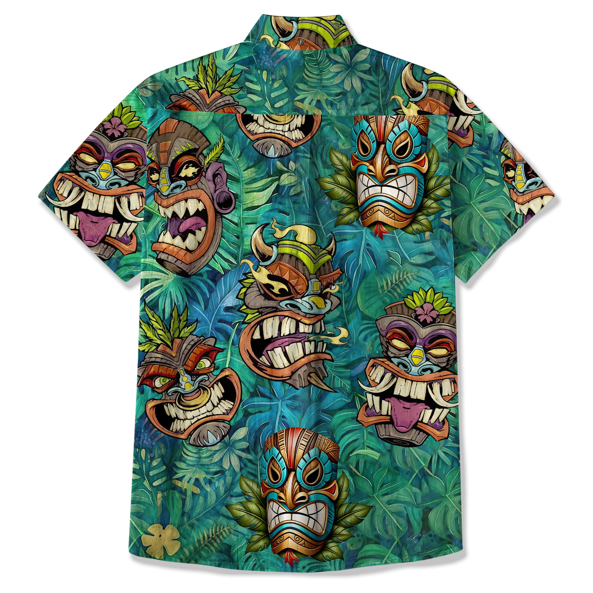 Tropical Tiki Mask Hawaiian Shirts, Polynesian Button Down Hawaiian Ocean Shirts