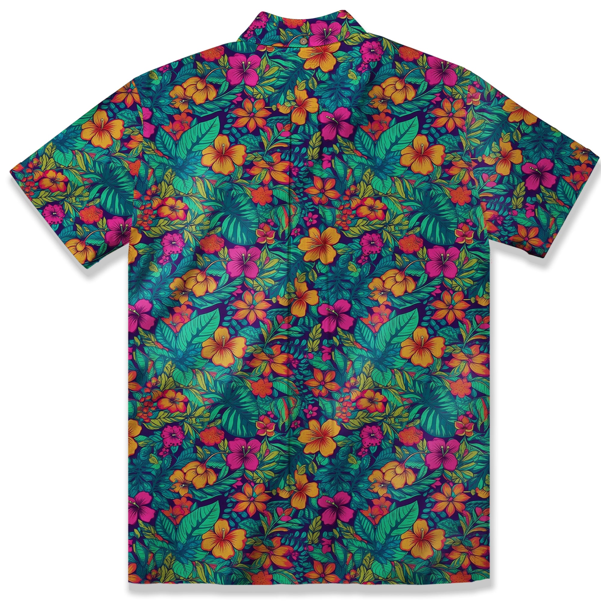 Electric Vibrant Tropical Beach Pattern Hawaiin Button Down Shirt - The Palmix