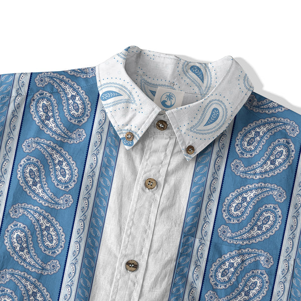 Vintage Striped Floral Short Sleeve Hawaii Shirt, Paisley Pattern Hawaii Shirt