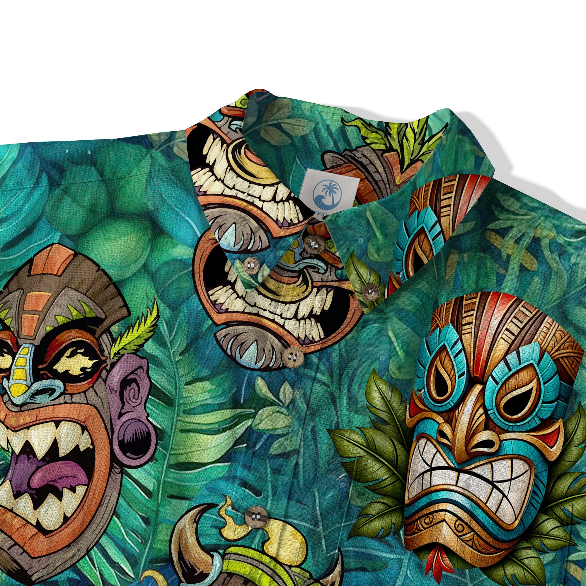 Tropical Tiki Mask Hawaiian Shirts, Polynesian Button Down Hawaiian Ocean Shirts