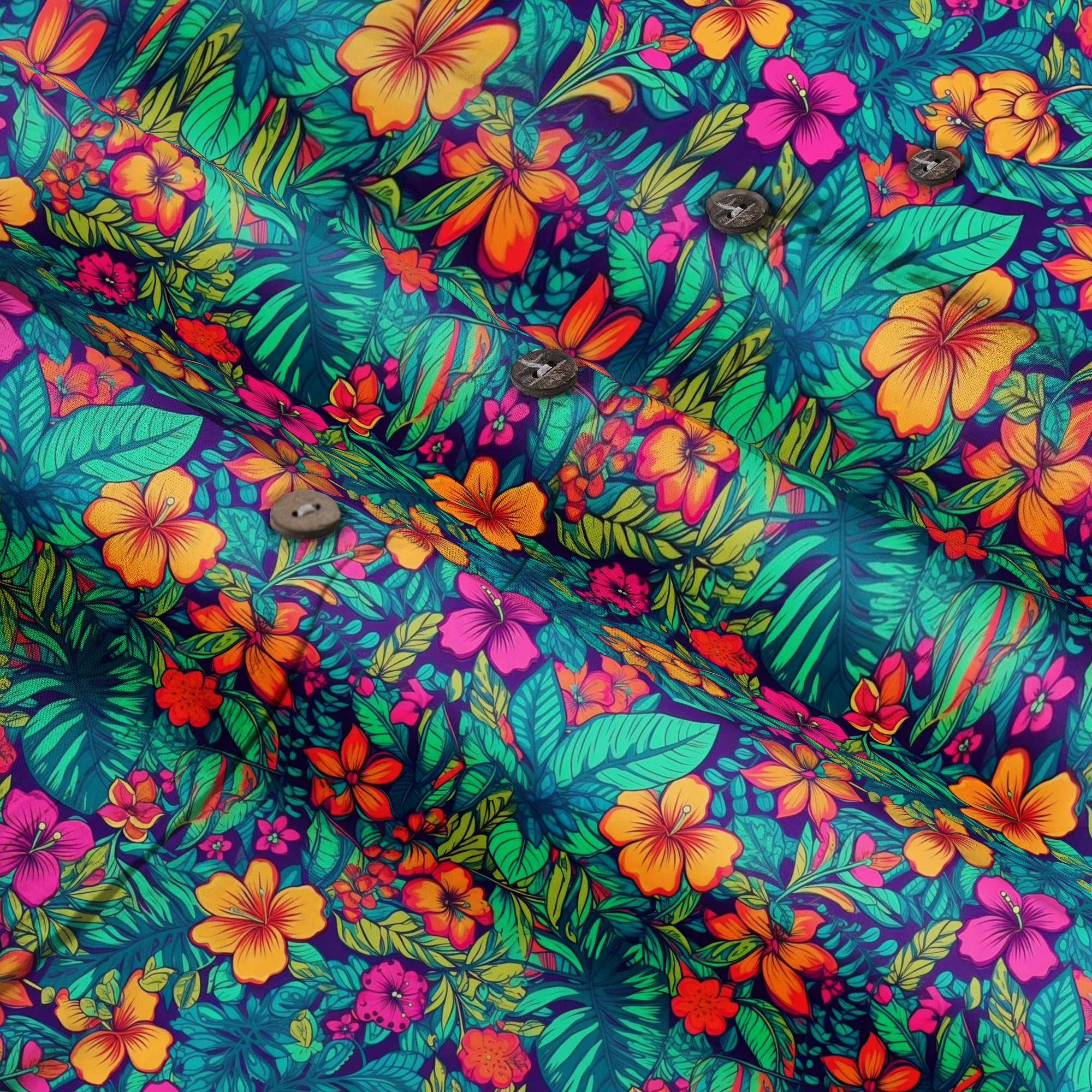 Electric Vibrant Tropical Beach Pattern Hawaiin Button Down Shirt - The Palmix