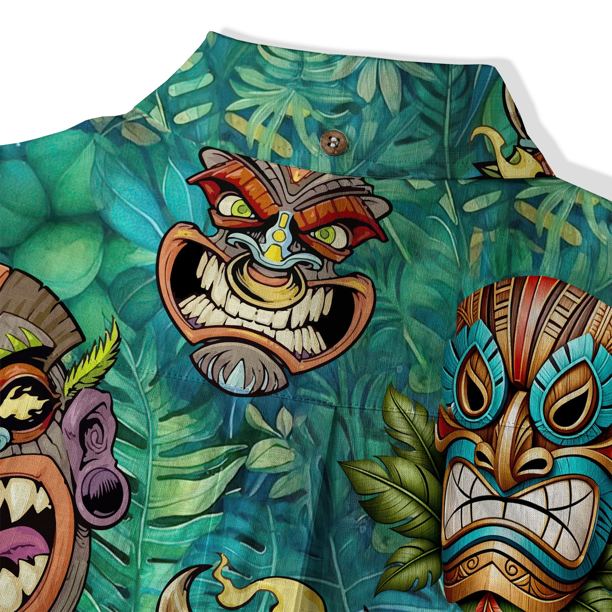 Tropical Tiki Mask Hawaiian Shirts, Polynesian Button Down Hawaiian Ocean Shirts